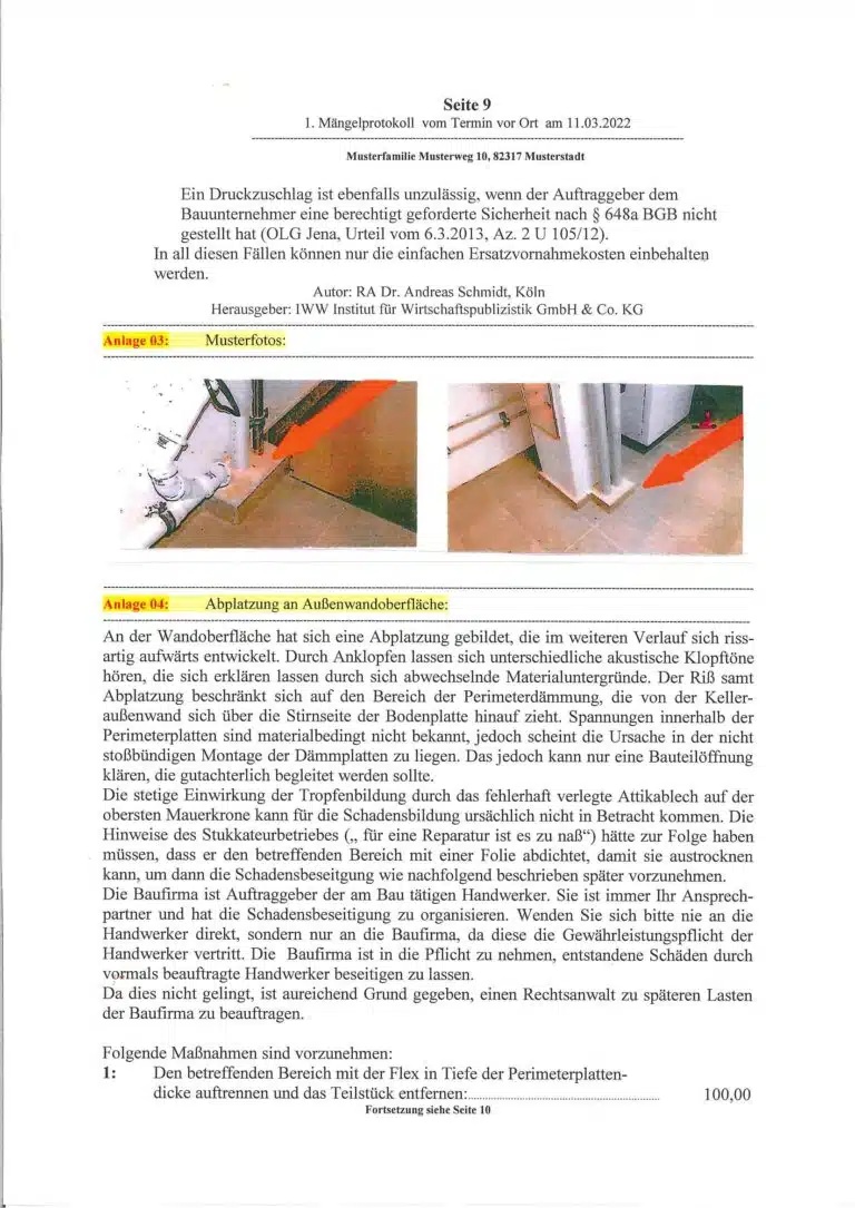 Baugutachter Verweyen & Partner Beispiel: Objektprüfung vor dem Ende der Gewährleistungsfrist, Seite 9