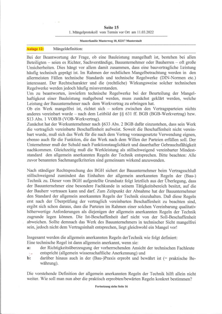 Baugutachter Verweyen & Partner Beispiel: Objektprüfung vor dem Ende der Gewährleistungsfrist, Seite 15