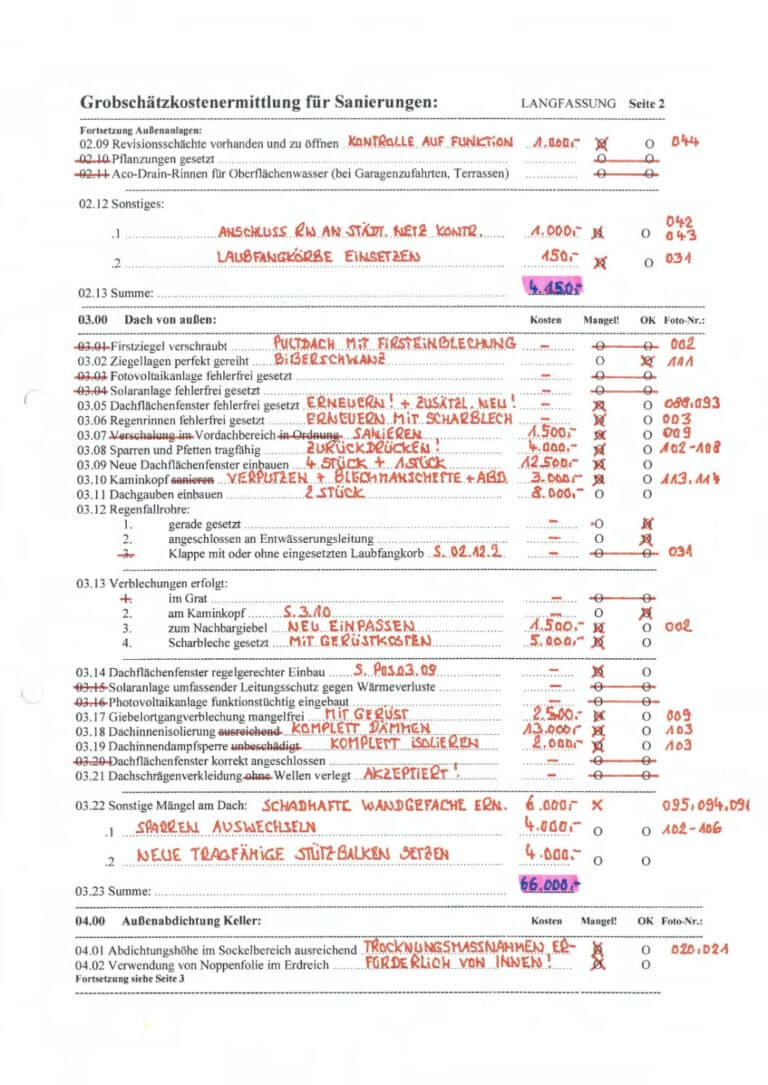 Baugutachter Team Verweyen & Partner Beispiel: Grobschätzkostenermittlung für Sanierung, Seite 2