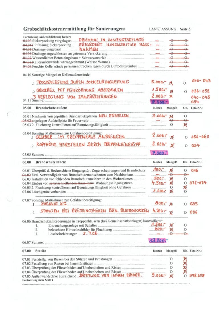 Baugutachter Team Verweyen & Partner Beispiel: Grobschätzkostenermittlung für Sanierung, Seite 3