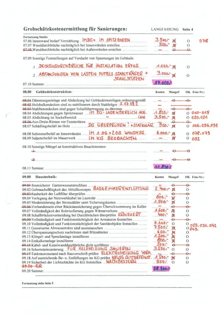 Baugutachter Team Verweyen & Partner Beispiel: Grobschätzkostenermittlung für Sanierung, Seite 4