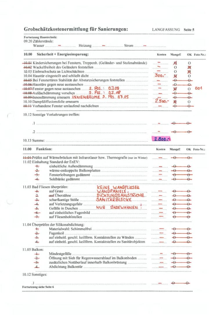 Baugutachter Team Verweyen & Partner Beispiel: Grobschätzkostenermittlung für Sanierung, Seite 5