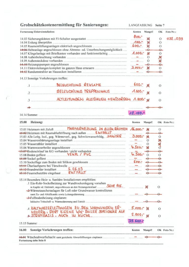 Baugutachter Team Verweyen & Partner Beispiel: Grobschätzkostenermittlung für Sanierung, Seite 7