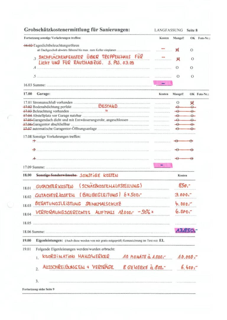 Baugutachter Team Verweyen & Partner Beispiel: Grobschätzkostenermittlung für Sanierung, Seite 8