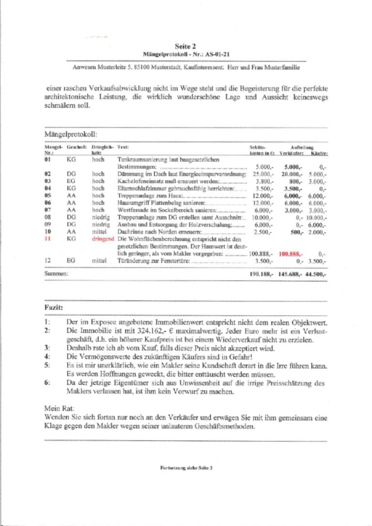 Baugutachter Team Verweyen & Partner Beispiel: Gutachten Hauskaufberatung, Seite 2