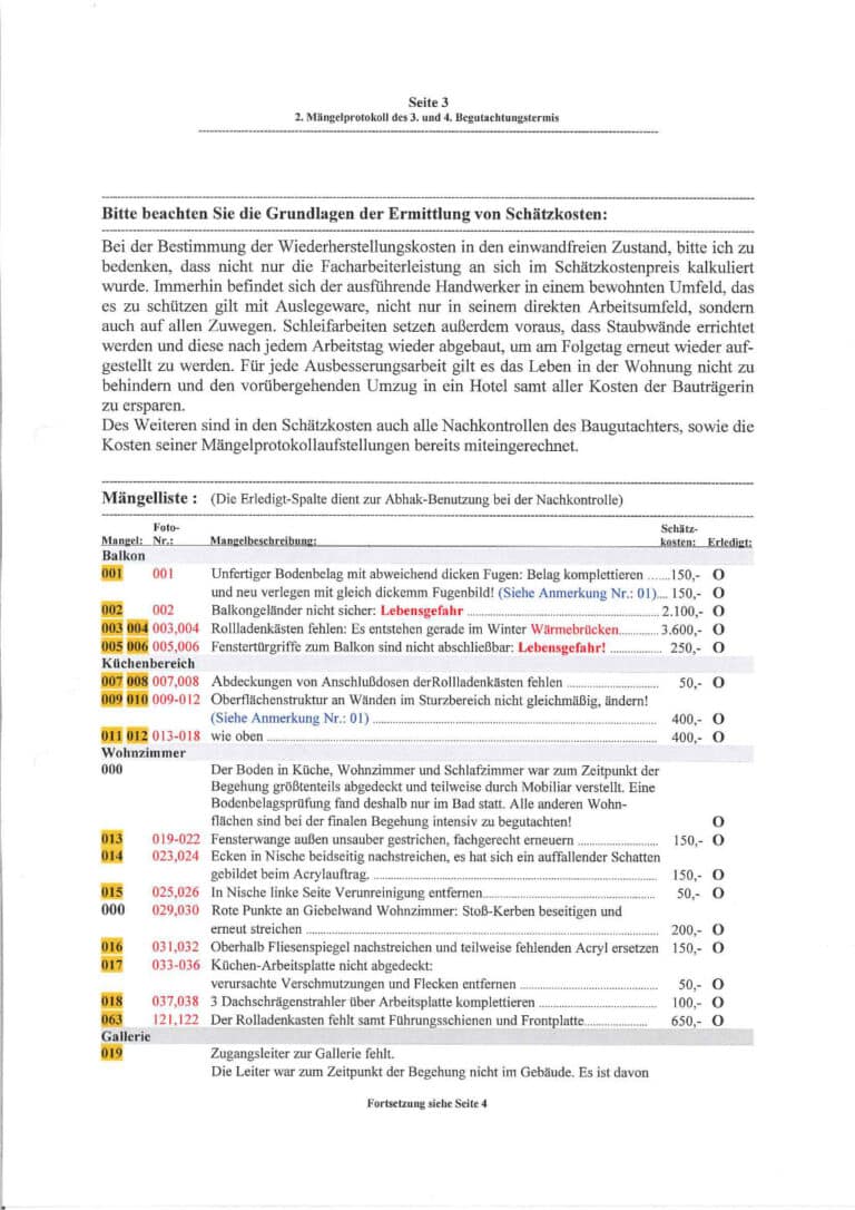 Baugutachter Team Verweyen & Partner Beispiel: Qualitätssichernde Baubegleitung, Seite 3