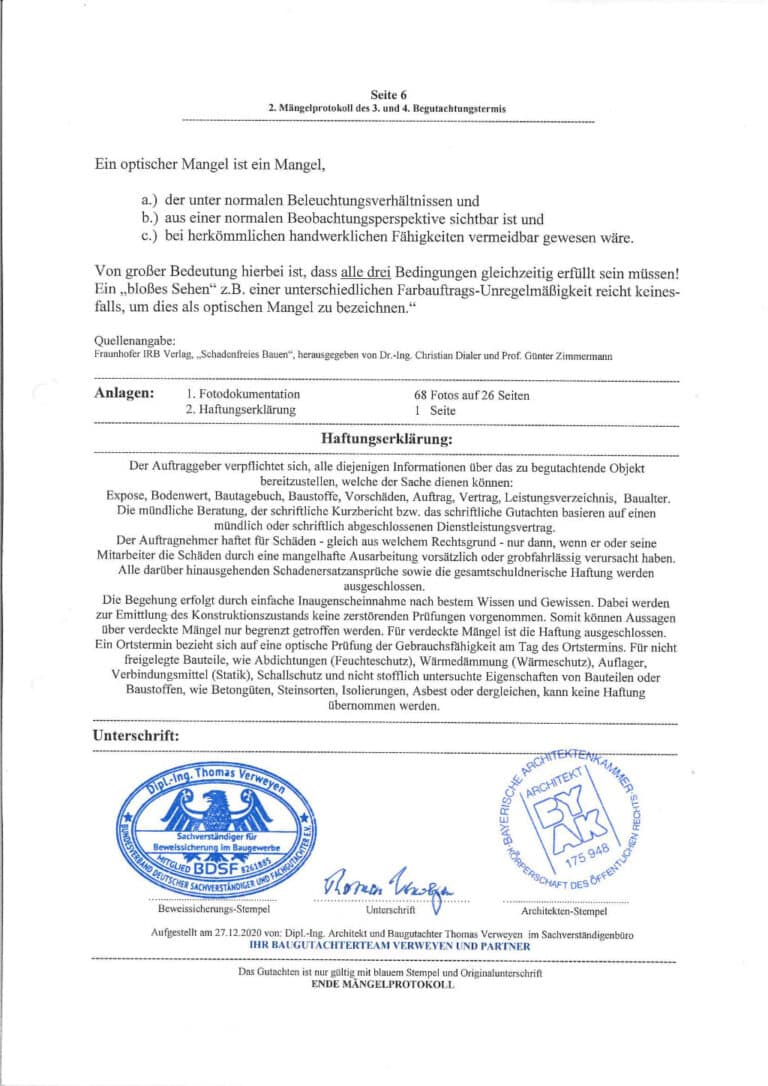 Baugutachter Team Verweyen & Partner Beispiel: Qualitätssichernde Baubegleitung, Seite 6