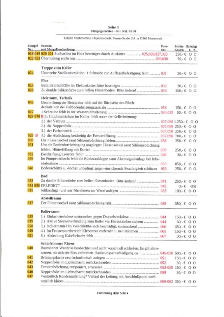 Baugutachter Team Verweyen & Partner Beispiel: Gutachterliche Baubegleitung bei der Hausabnahme, Seite 3