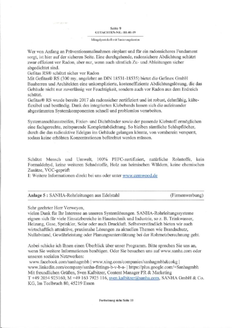 Baugutachter Team Verweyen & Partner Beispiel: Haus-Endabnahme, Seite 9
