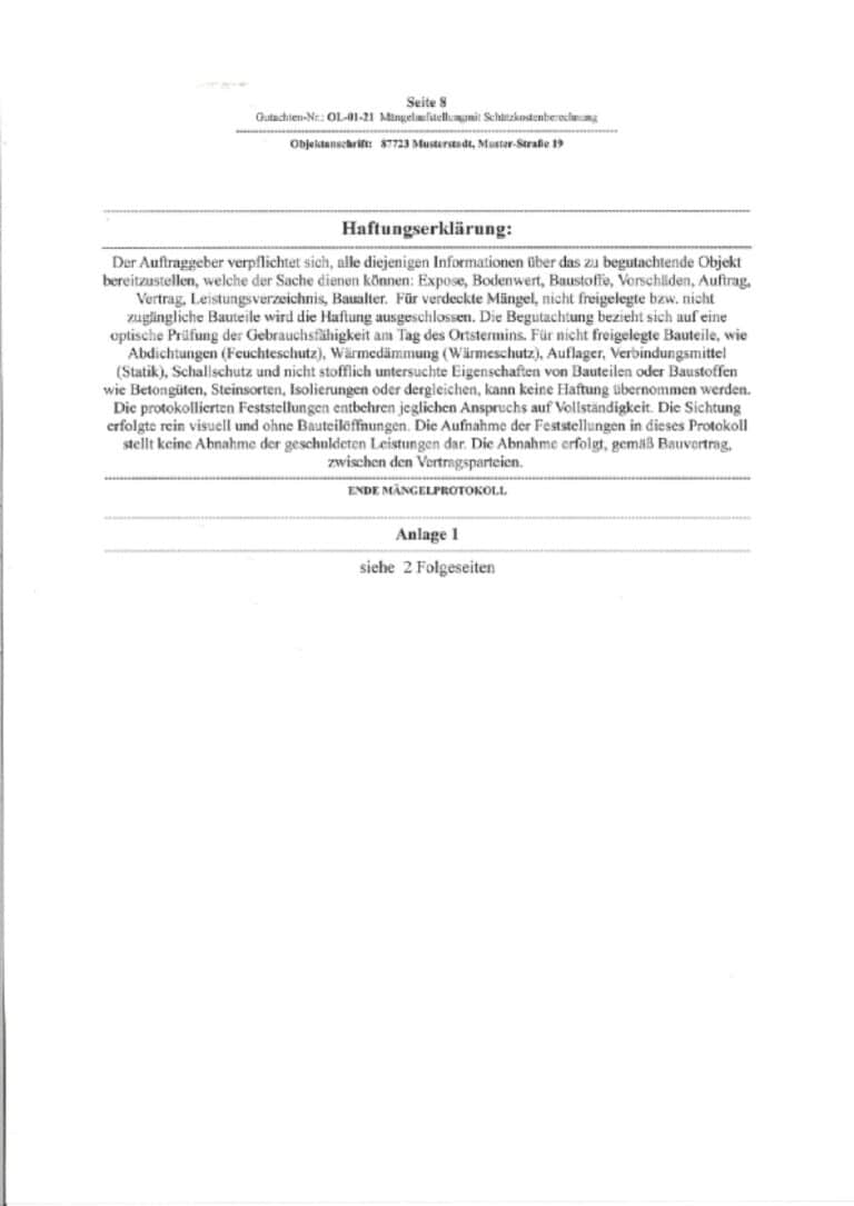 Baugutachter Team Verweyen & Partner Beispiel: Mängelaufstellung mit Schätzkosten im Denkmalschutzbereich, Seite 8