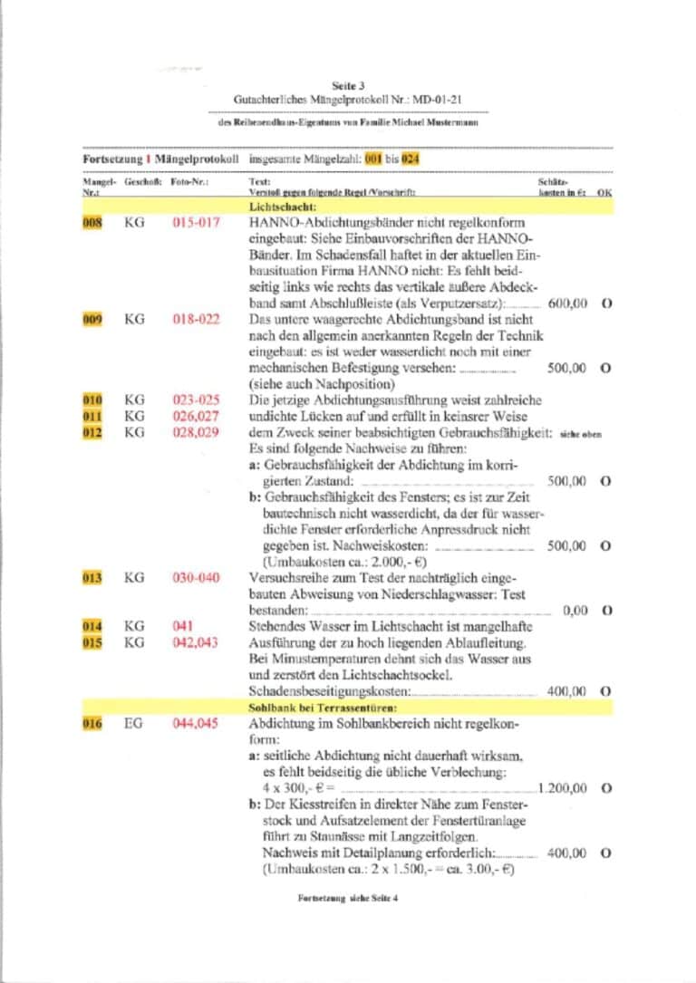 Baugutachter Team Verweyen & Partner Beispiel: Mängelgutachten Feuchtigkeit, Seite 3