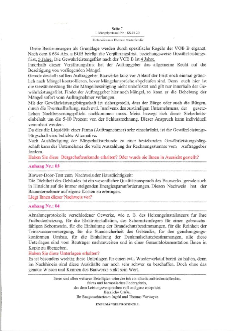 Baugutachter Team Verweyen & Partner: Beispiel Mängelfeststellung Haus, Seite 7