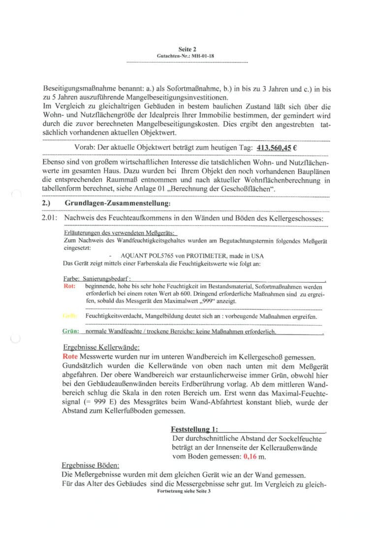 Baugutachter Team Verweyen & Partner Beispiel: Wertgutachten, Seite 2