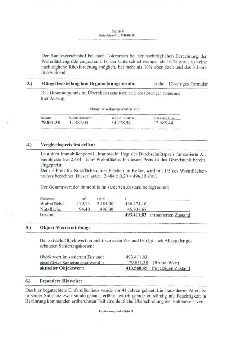Baugutachter Team Verweyen & Partner Beispiel: Wertgutachten, Seite 4